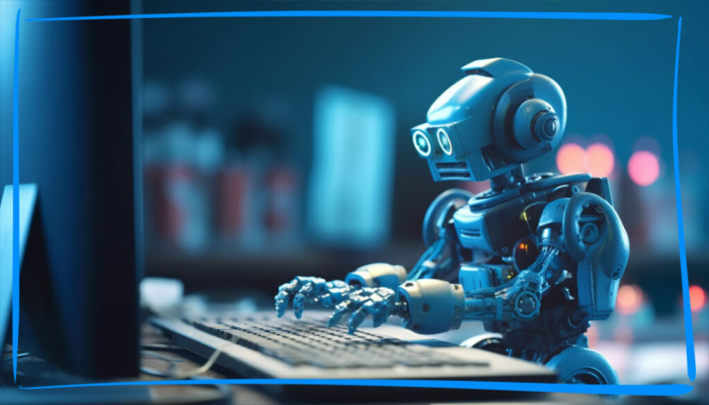 Robot Working at Computer